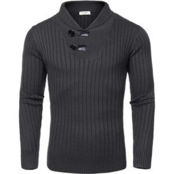 New Men's Shawl Collar Sweaters Casual Grey Sweater - Picture 1 of 6